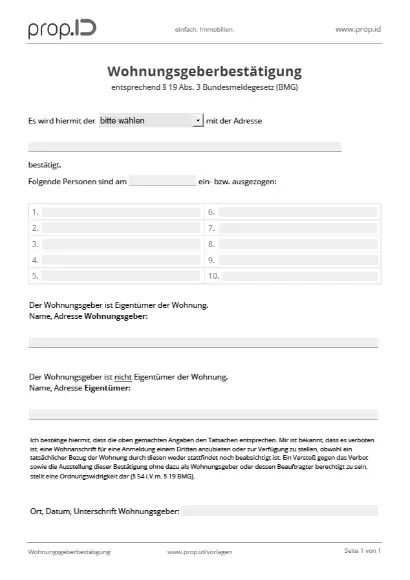 Wohnungsgeber-Bestätigung: Formular zum Download Wohnungsgeber-Bestätigung: Formular zum Download