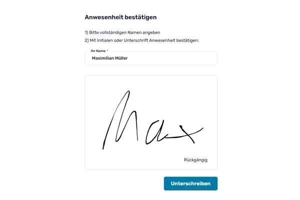 Eigentümer unterschreiben digital am Beginn der Eigentümerversammlung (ETV)