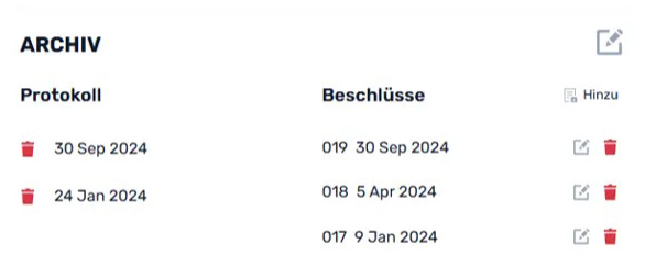 Online-Archiv für Versammlungsprotokolle. Zusätzlich: Beschluss-Sammlung für Beschlüsse Online-Archiv für Versammlungsprotokolle. Zusätzlich: Beschluss-Sammlung für Beschlüsse